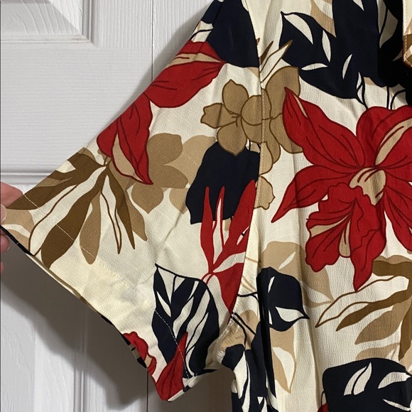 Alfred Dunner floral cream tan black red button down blouse top shirt SZ 16 - Picture 3 of 9